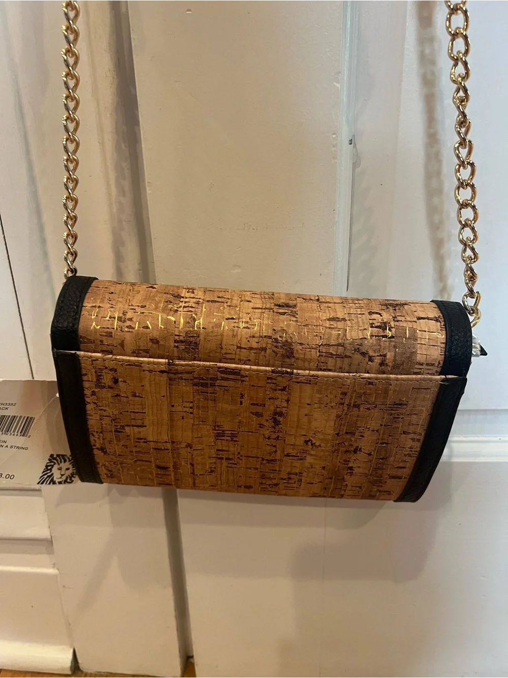 NWT Anne Klein Cork Crossbody with Chain Link Strap and Black Leather Trim
